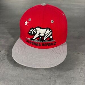 California Republic Bear Baseball Cap Red Gray Snapback Men's Hat Skate Surf Y2K